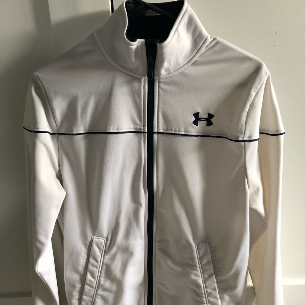 Under armour white/blue zip up track jacket